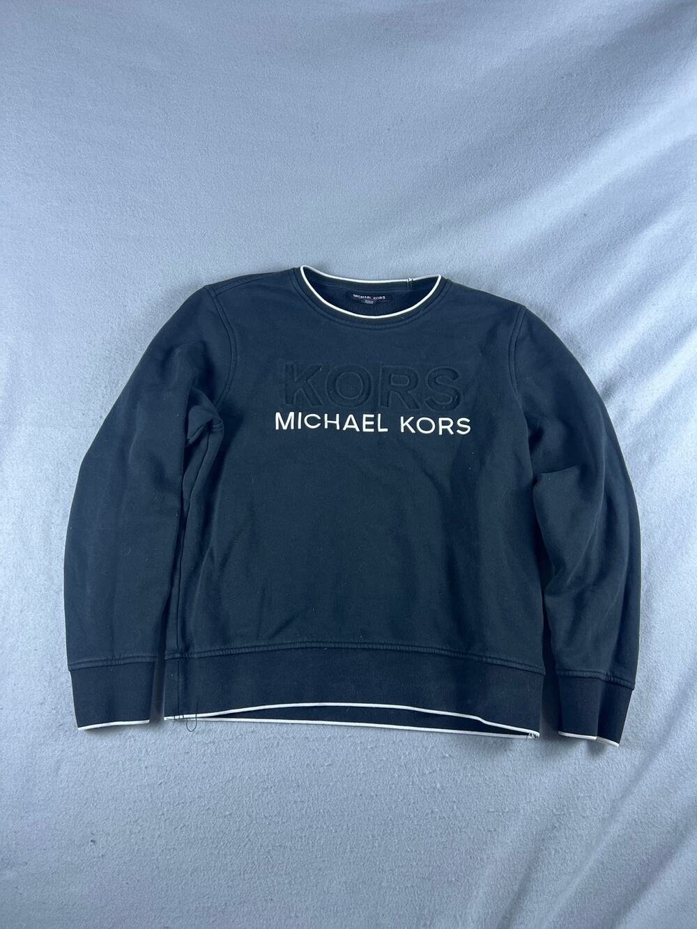 Michael Kors Spellout Sweatshirt Mens M Black Crewneck Embossed Logo Fleece